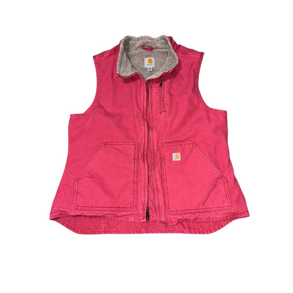 Carhartt Women's Sandstone Mock Sherpa Lined Vest XL Pink Red | Duck Vest WV001